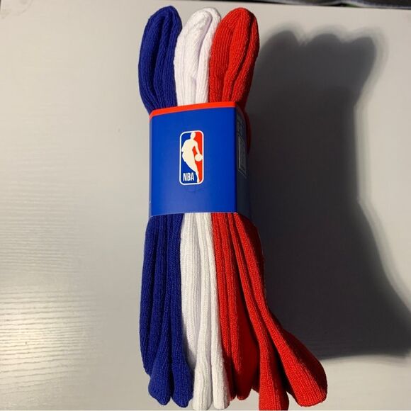 NBA Logo Basketball Men Crew Socks 6 Pairs-Red White Blue - Shoe Size 6-12 - NEW - Picture 3 of 3